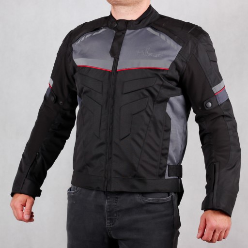 Мужская текстильная мотоциклетная куртка HUSAR HORNET, черная, серая и красная