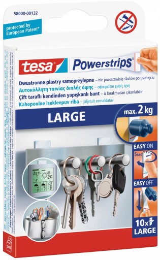TESA PowerStrips Самоклеящиеся монтажные ленты, белые, 10 шт., до 2 кг.
