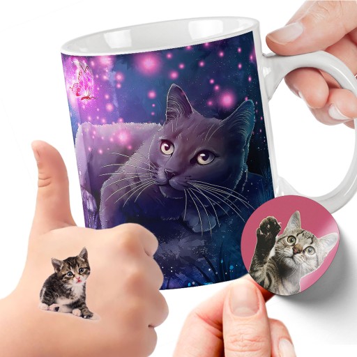 ПОДАРОЧНЫЙ НАБОР КРУЖКА ДЛЯ ДЕТЕЙ ТАТУ НАКЛЕЙКИ КОШКИ КОТЯТА КАЧЕСТВО