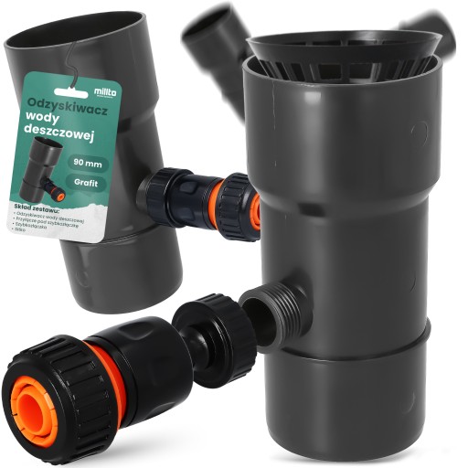 ŁAPACZ DESZCZÓWKI 90 MM ZBIERACZ WODY DESZCZOWEJ ODZYSKIWACZ RYNNY GRAFI X5