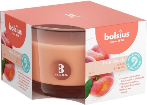 Świeca zapachowa w szkle 63/90 Bolsius True Scents - BRZOSKWINIA 24 godziny