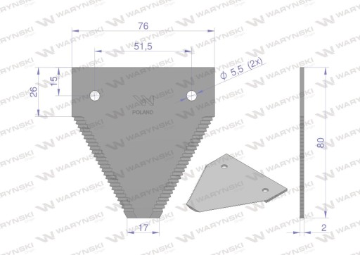 25x Нож уборочный 80x76x2мм отв. 5,5 шт. 614670.0 Claas WARYŃSKI