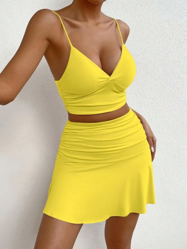 SHEIN КОМПЛЕКТ ЖЕЛТАЯ НЕОНОВАЯ ЮБКА ТОП Shein