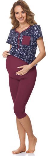 Bellivalini Piżama Ciążowa Karmienie Krótka Legginsy Kieszenie Bawełna S