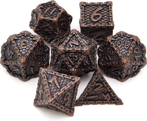 MIEDZIANE WIĘZIENIE ZESTAW 7 METALOWYCH KOŚCI RPG
