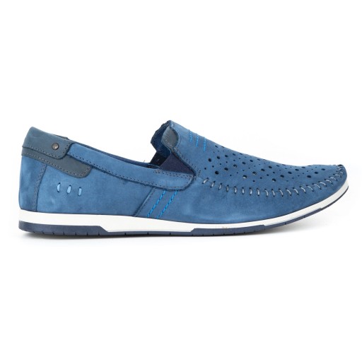 Buty męskie skórzane mokasyny wsuwane na lato ażurowe 876L niebieskie 47