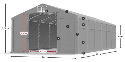 Гаражная палатка 6x12m [2,5 м] зима Das 560 WP