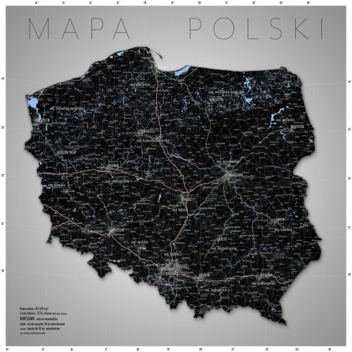 Польша Настенная карта Польши - постер 60x60 см