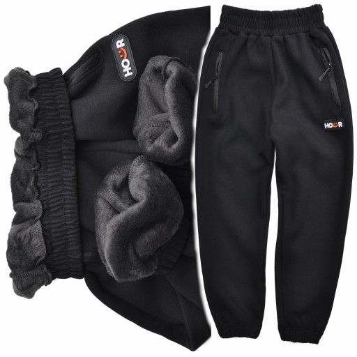 HOUR Spodnie dresowe GRUBE czarne joggery Dresy ocieplane FUTERKIEM r 122