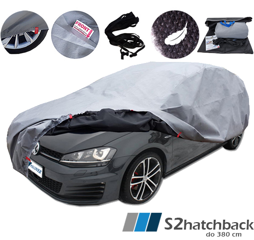 POKROWIEC NA SAMOCHÓD 5warstw +PAS r. S2 do 380cm hatchback EXCLUSIVE