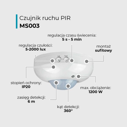 Czujnik ruchu PIR, IP20, biały