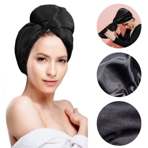 Turban ręcznik do włosów czepek satynowy do suszenia włosów szybkoschnący