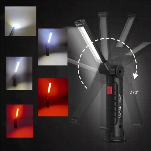 LAMPA WARSZTATOWA LATARKA USB 5w1 DO WARSZTATU, aż 1200 mah LED Z MAGNESEM