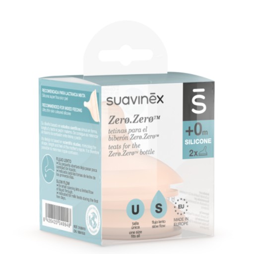 Соска с медленным потоком для бутылочек из силикона 0 м+, Zero Zero Suavinex