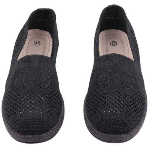 CZARNE ESPADRYLE DAMSKIE AŻUROWE PÓŁBUTY WSUWANE PŁASKIE TRAMPKI TENISÓWKI