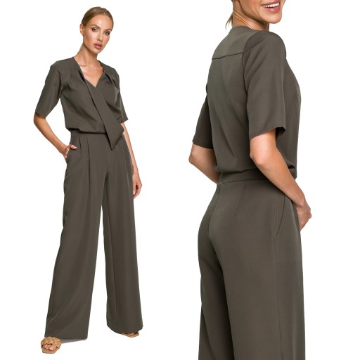 ЭЛЕГАНТНЫЙ ЖЕНСКИЙ КОМБИНЕЗОН, ШИРОКИЕ ДЛИННЫЕ НОГИ ХАКИ 42 XL