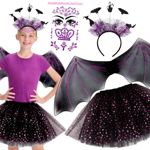 Strój TUTU NIETOPERZ PAJĘCZARKA Skrzydła HALLOWEEN + Akcesoria