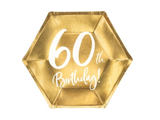 Talerzyki 60th Birthday, złoty, 20cm 6szt