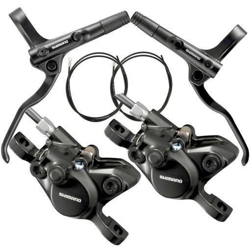 Комплект дисковых тормозов Shimano MT200 спереди и сзади.