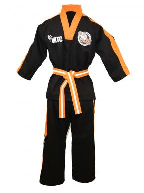 @S10 БРЮКИ ДЛЯ ТАЭКВОНДО для единоборств UKTC ACTIVE TIGERS ЧЕРНЫЕ __120 см