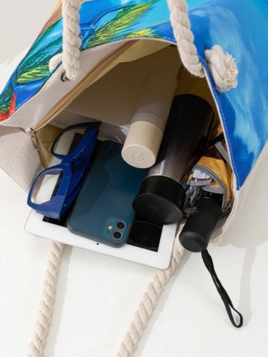 TORBA PLAŻOWA Z UCHWYTEM ZAPINANA ZAMEK SHOPPER TOREBKA NA PLAŻĘ PIKNIK MIX