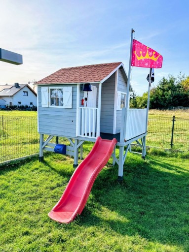JERZYK MAX Drewniany Domek Dla Dzieci ze Ślizgiem i Huśtawką Ogrodowy Plac