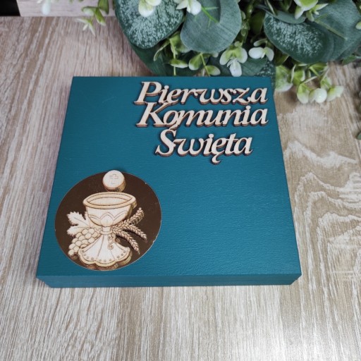 Pamiątka na Komunię pudełko prezent pieniądze kasę