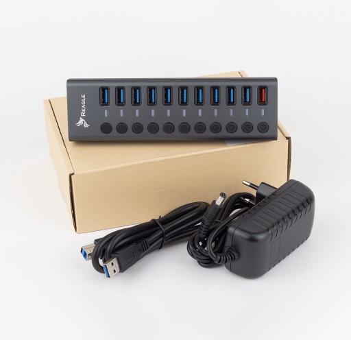 Reagle HUB USB 3.1 PRO, активный, 11 портов USB-A, блок питания 36 Вт