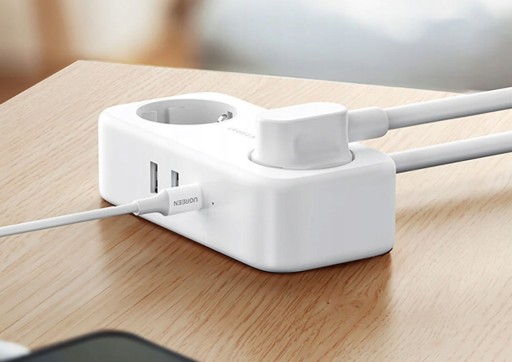 Удлинитель питания, сетевой удлинитель с портами 2xUSB и 1xUSB-C, белый