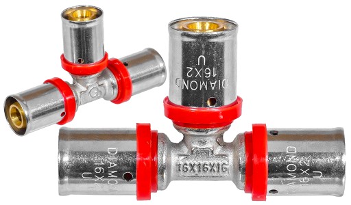 ТРОЙНИК ПРЕССОВАННЫЙ РАВНЫЙ PEX ALUPEX 16x16x16 ЛАТУНЬ DIAMOND