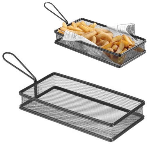 Сервировочная корзина для жареных закусок фри с ручкой черная 255x153x4