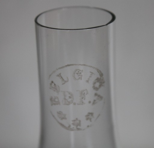 Klosz kominek cylinder szkło do lampy naftowej sygnowany śr. 31mm BELGICA