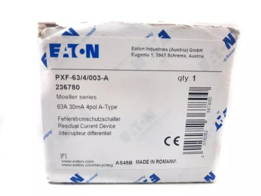 ВЫКЛЮЧАТЕЛЬ остаточного тока EATON PXF-63/4/003-A 63A 30MA 4POL A-TYPE