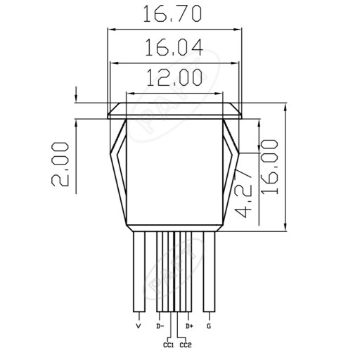 Разъем USB C для панели, черный, 6-контактный