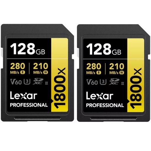 Карта LEXAR Professional 1800x SDXC U3 (V60) UHS-II R280/W210, 128 ГБ, двойная упаковка