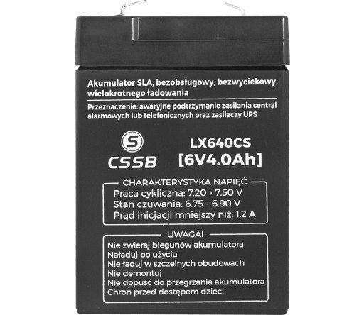 AKUMULATOR 6V 4Ah ŻELOWY MOCNY BEZOBSŁUGOWY