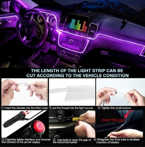6x EL WIRE FIBER OPTIC LED RGB AMBIENT PILOT 2x8m