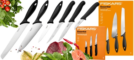 FISKARS ZESTAW KOMPLET NOŻY 6x NÓŻ KUCHENNY SZEFA KUCHNI CHLEBA ESSENTIAL