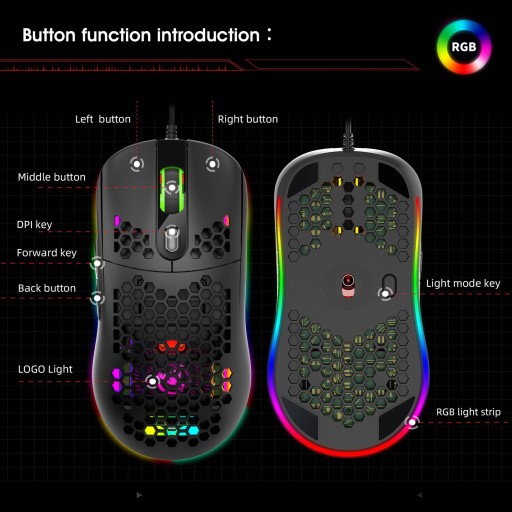 Мышь hxsjx600, геймерская, проводная, компьютерная мышь, RGB, dpi, 800/1600/2400/3200/48