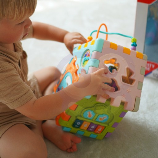SENSORYCZNY DOMEK SORTER MONTESSORI KLOCKI UKŁADANKA LABIRYNT 7w1 WOOPIE