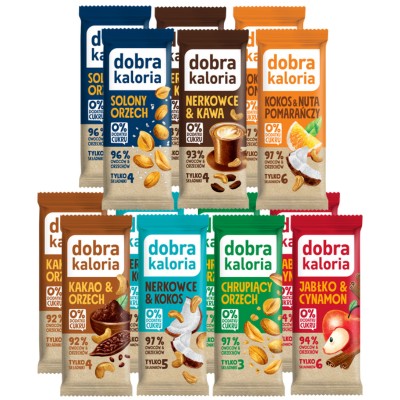 Калорийные батончики Dobra без сахара, 7 вкусов, финики, 14х35г
