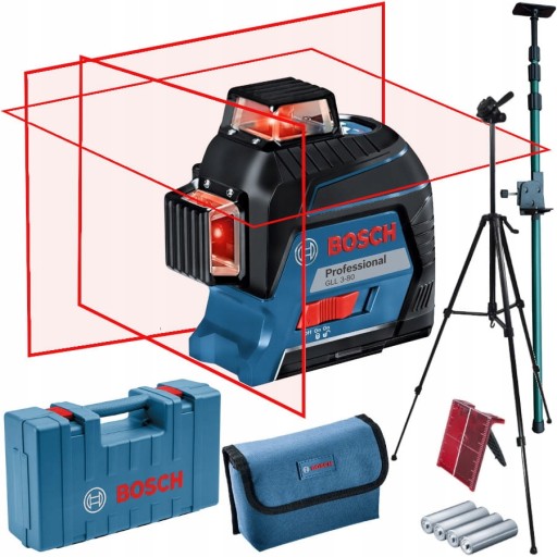 Лазер BOSCH Cross-line 3x 360° красный GLL 3-80 Штатив 157см Штанга 320см