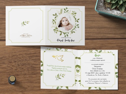ZAPROSZENIA na chrzest foto BOHO Personalizacja