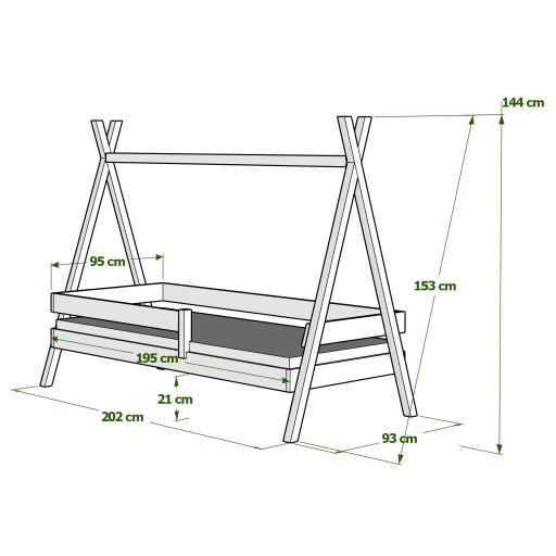 Кровать деревянная детская TIPI PLUS 190x90