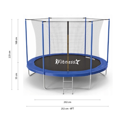 САДОВЫЙ ДЕТСКИЙ батут F-STAR 254 СМ 8 ФУТОВ С СИНЕЙ СЕТКОЙ + ЛЕСТНИЦА