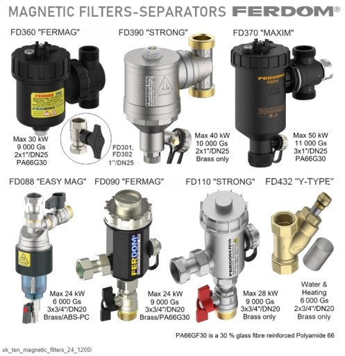 Магнитный фильтр-сепаратор FERDOM FD390, Mx.40 кВт, разъем 1