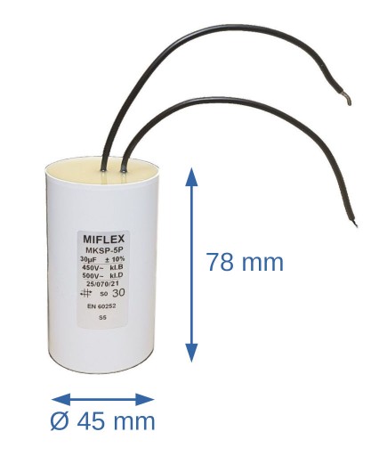 Пусковой конденсатор двигателя 30мкФ 450В кабели MIFLEX MKSP-5P