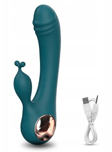 Wibrator z króliczkiem masażer 2 silniki zielony - LICKLIP RABBIT