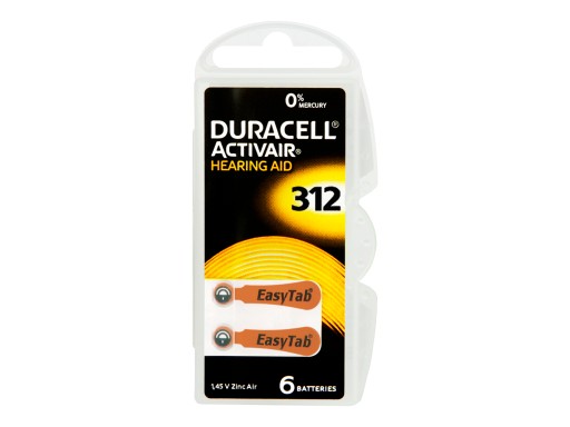 БАТАРЕЯ ДЛЯ СЛУХОВОГО АППАРАТА DURACELL 312 EASY TAB 1,45В 6 ШТ.