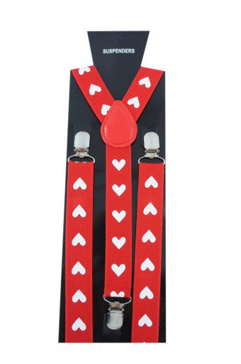 Szelki do spodni walentynkowe CZERWONE W SERCA regulowane UNISEX